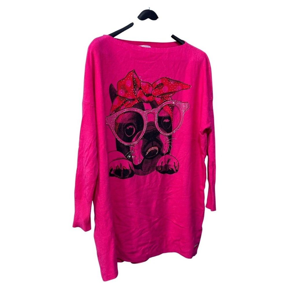 Cherry Bloom Paris Pink Dog‎ Rhinestone Sweatshirt Dress cashmere blend size L